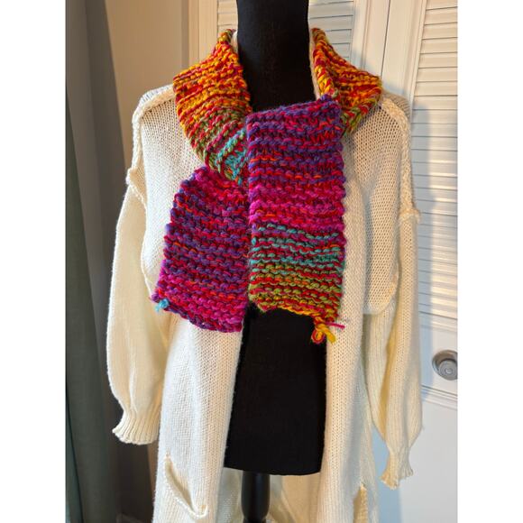 L🧡VE ☮️ PEACE Oversized White Knit Duster, Full Length Soft Warm Sweater +Scarf - Picture 4 of 11